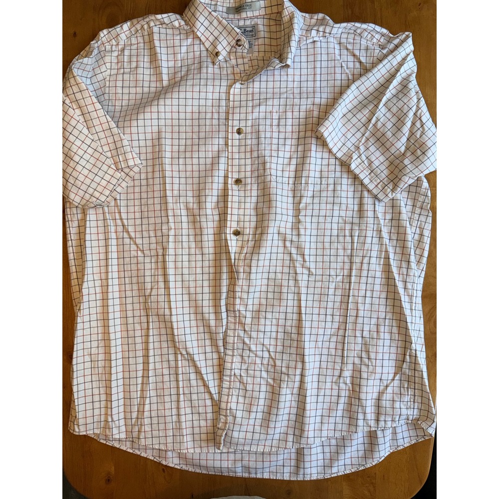 LL Bean Mens XL Short Sleeve Button Down Shirt Wrinkle Free Tattersall Check 445